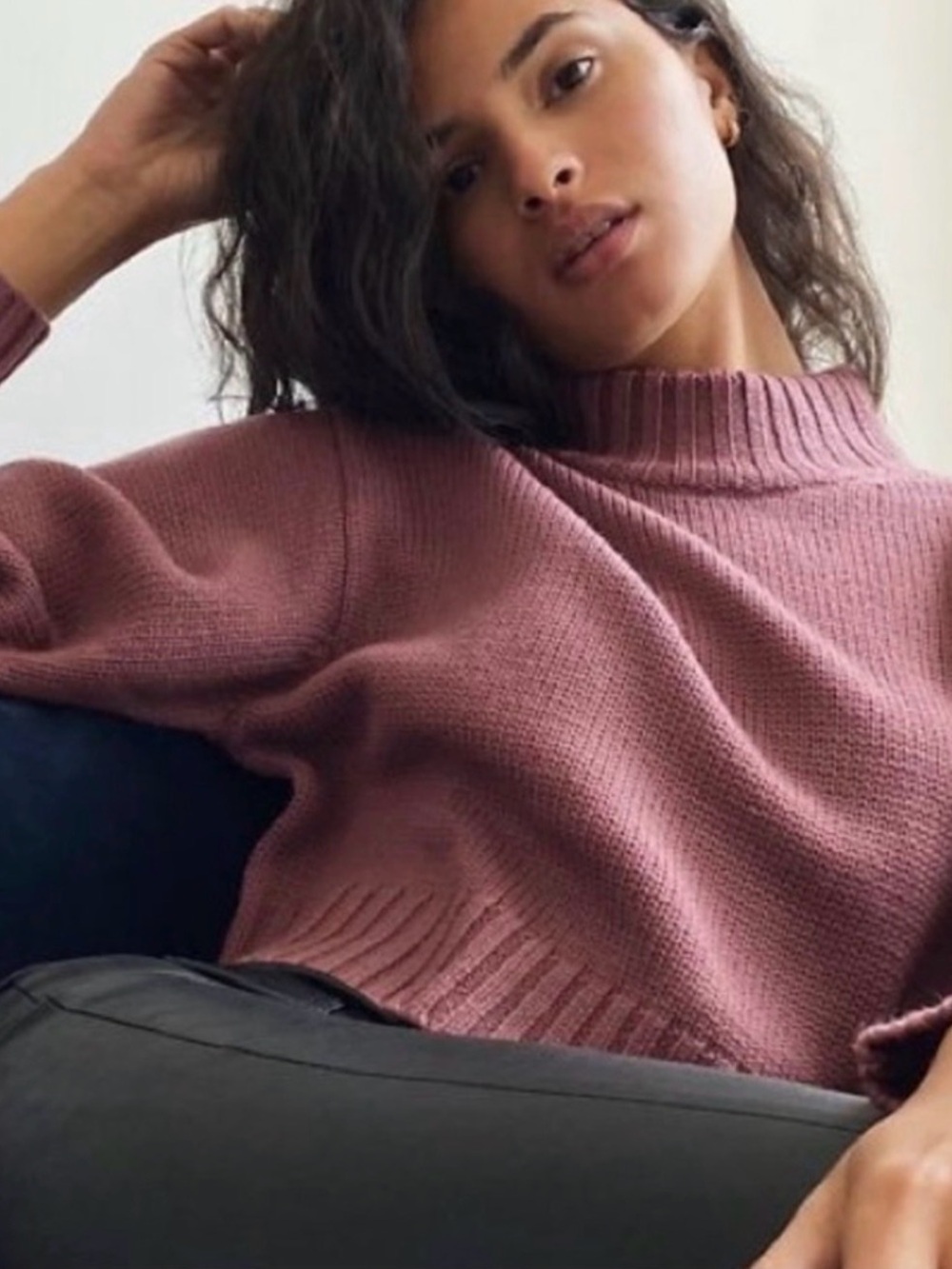 Aritzia Wilfred Free Harper Merino Wool Cotton Mock Neck Sweater XS NWT Pink - Picture 2 of 13